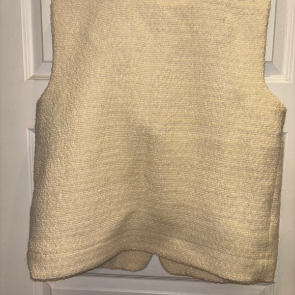 Sezane Cream Textured Sebastine Jacket Button Vest Top With Belt Tie Size 40 - Picture 8 of 10